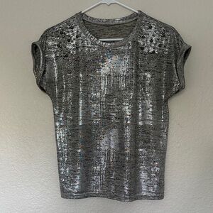 Women's Silver Metallic Short Sleeve shirt